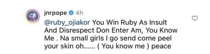 Actors Junior Pope and Ruby Orjiakor clash on IG after he cautioned her for celebrating herself on Father?s day