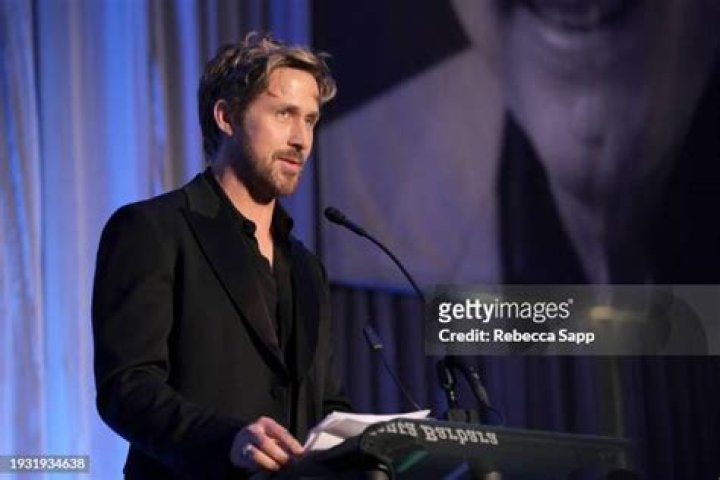 Ryan Gosling speaks onstage while accepting award at Santa Barbara International Film Festival's Kirk Douglas Award Honoring Ryan Gosling at The Ritz Carlton Bacara on January 13, 2024 in Santa Barbara, California.