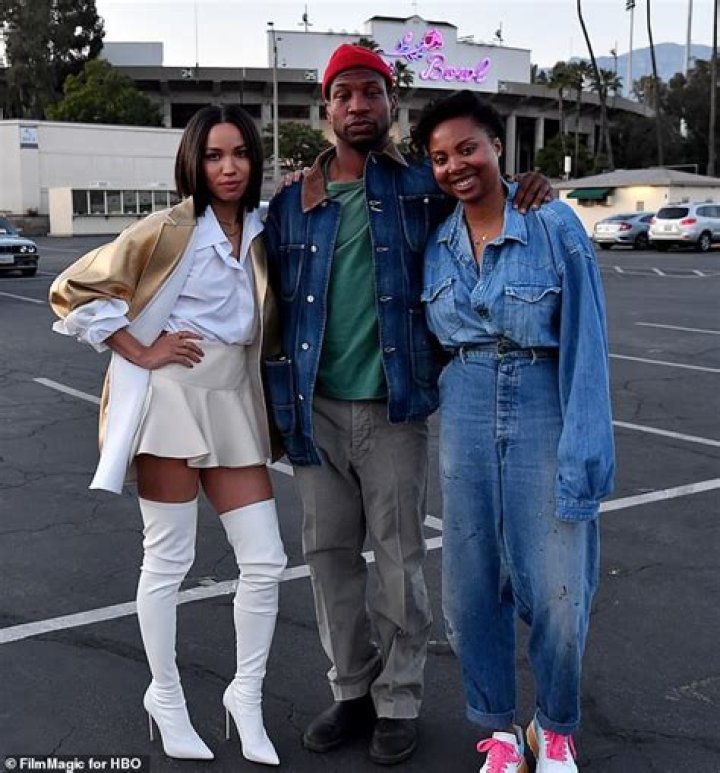 Trio: Jurnee Smollett and Jonathan Majors joined showrunner Misha Green for a special screening of Lovecraft Country for Emmy voters at Pasadena's Rose Bowl Tuesday